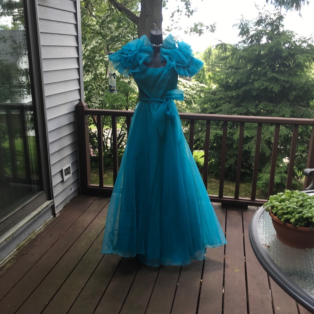 Vintage 80s prom party dress authentic aqua small